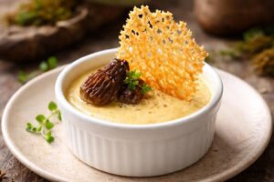 Morel Mushroom Flan with Parmesan Tuile