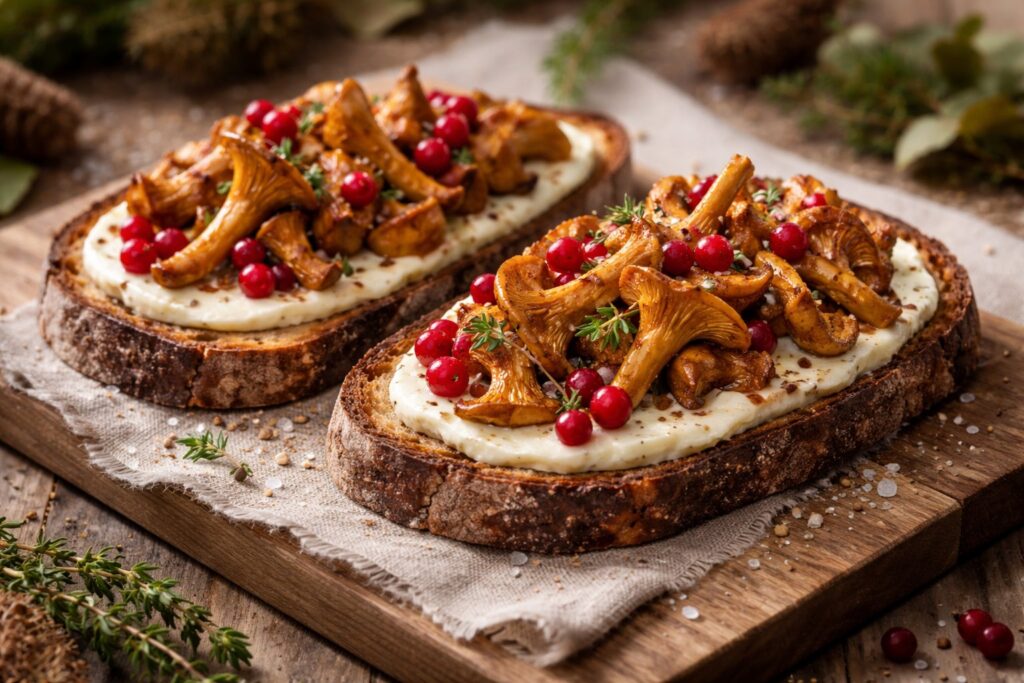Nordic Chanterelle Toast with Wild Berries and Smoked Cream