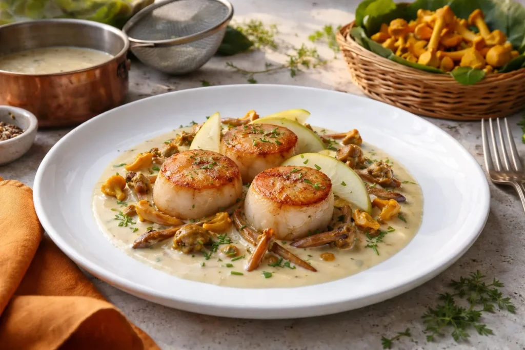 Normandy Scallops with Yellow Foot and Calvados Cream