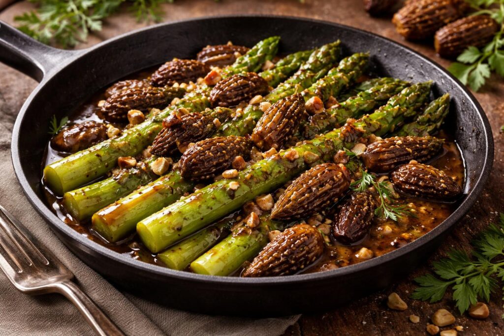 Pan-Roasted Asparagus with Morel Mushroom Vinaigrette
