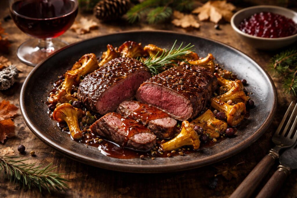 Pan Seared Chanterelles with Venison