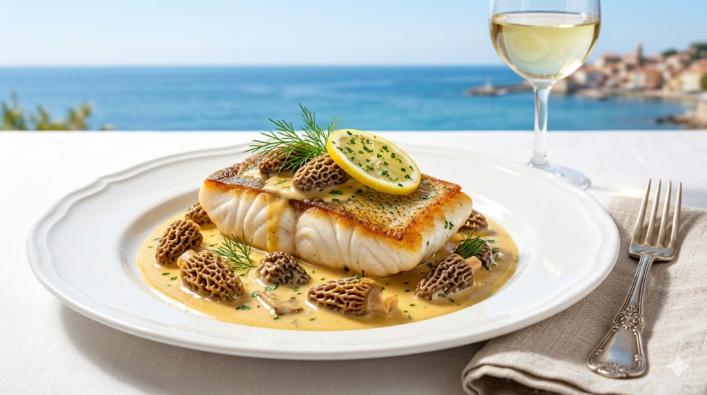 The Star Story: The legendary ocean explorer Jacques Cousteau spent his life discovering the wonders hidden beneath the waves. But even a man of the sea knew that the perfect meal required a bridge between the ocean and the earth. This pairing of delicate fish and wild Morel mushrooms represents that perfect harmony—the "Surf and Turf" of the gourmet world.