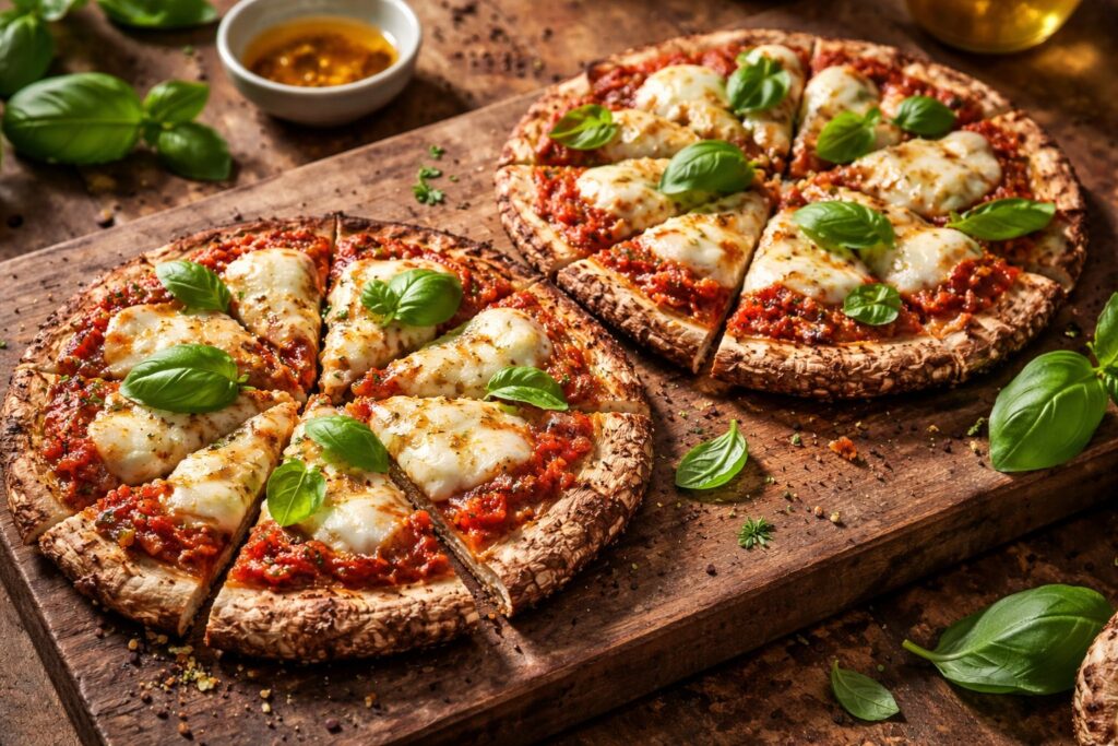 Parasol Mushroom Cap Pizzas with Buffalo Mozzarella