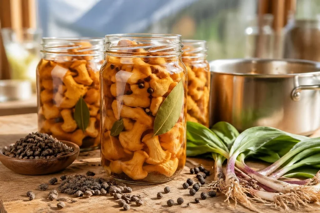 Pickled Chanterelles with Wild Ramp Seeds