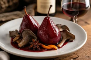 Pinot Noir Pears with Grey Chanterelles