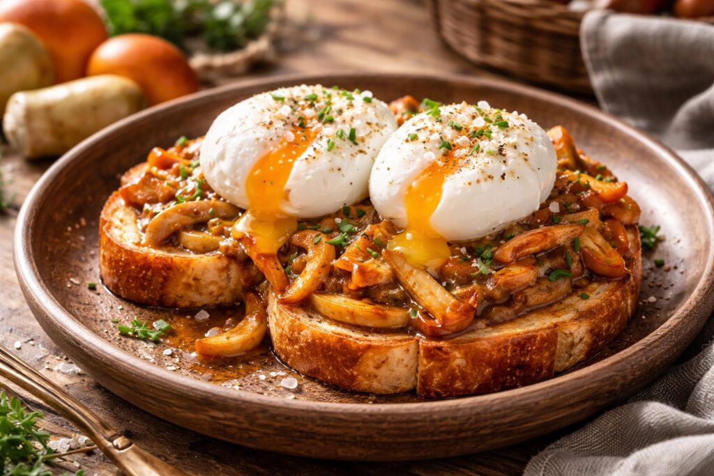 Poached Eggs with Caesar’s Mushroom Ragout