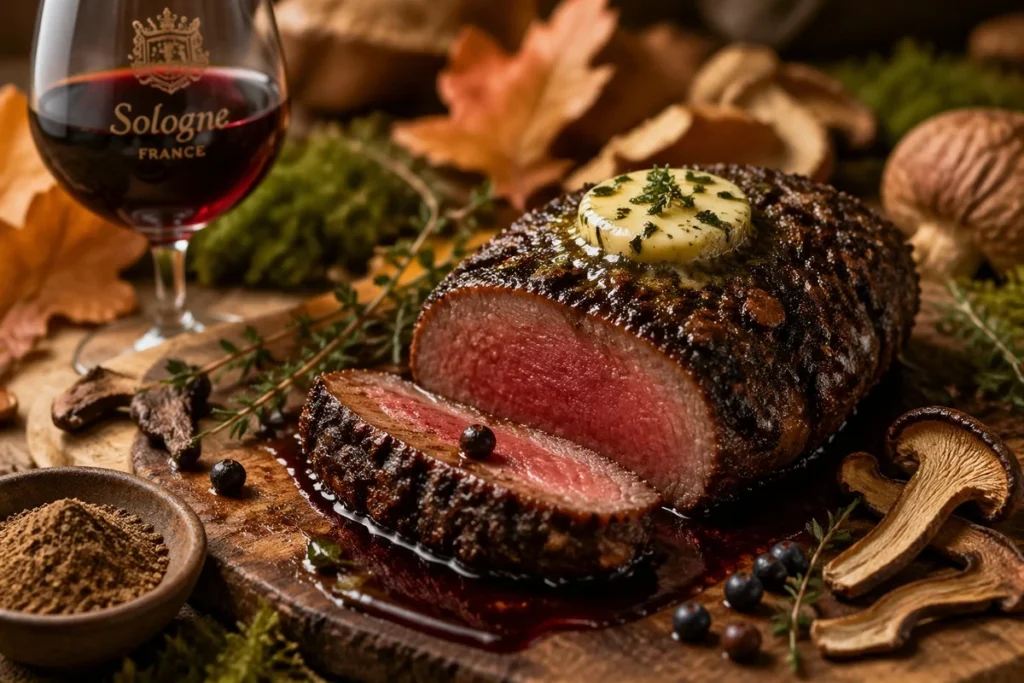 Porcini Crusted Venison Loin with Red Wine Reduction