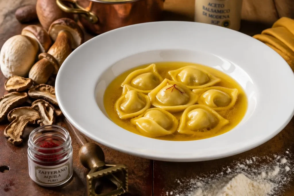 Porcini Tortelloni in Saffron Infused Brodo