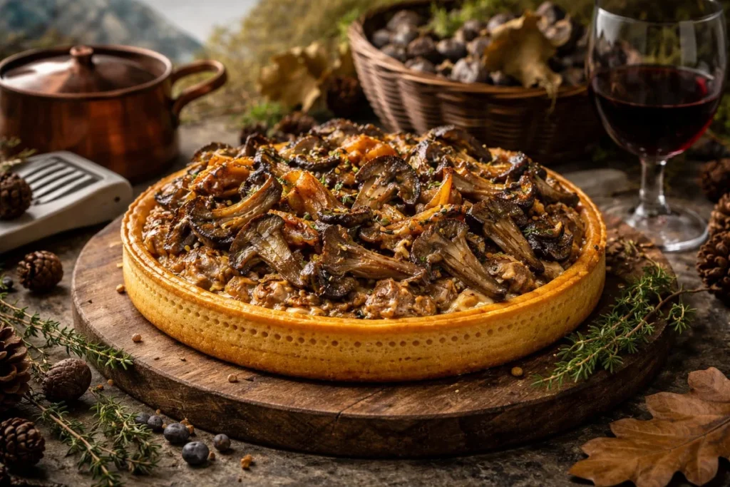Pyrenean Hunter Tart with Wild Boar and Gray Trumpets