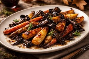 Gourmet Roasted Autumn Root Vegetables with Black Trumpet Mushroom Glaze for Ultimate Perfection