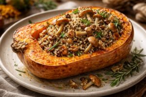 Roasted Pumpkin with Fairy Ring Mushroom and Quinoa Stuffing