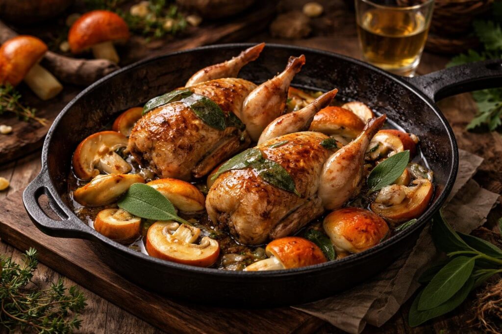 Roasted Quail with Caesar’s Mushrooms and Sage - Game Forest Feast