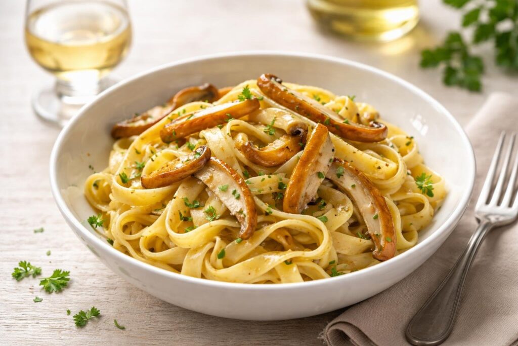 Roman Holiday Tagliatelle: Caesar’s Mushroom & White Wine Silk