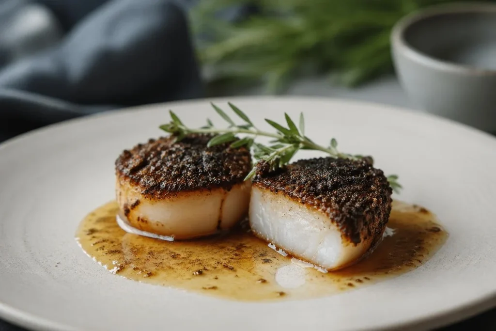 Scallops with Black Trumpet Crust