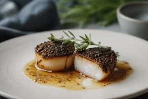 Scallops with Black Trumpet Crust