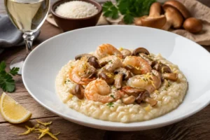 Scampi and Fairy Ring Mushroom Risotto
