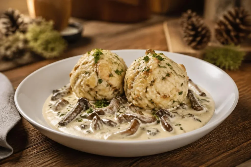 Semmelknödel with Grey Chanterelle Sauce