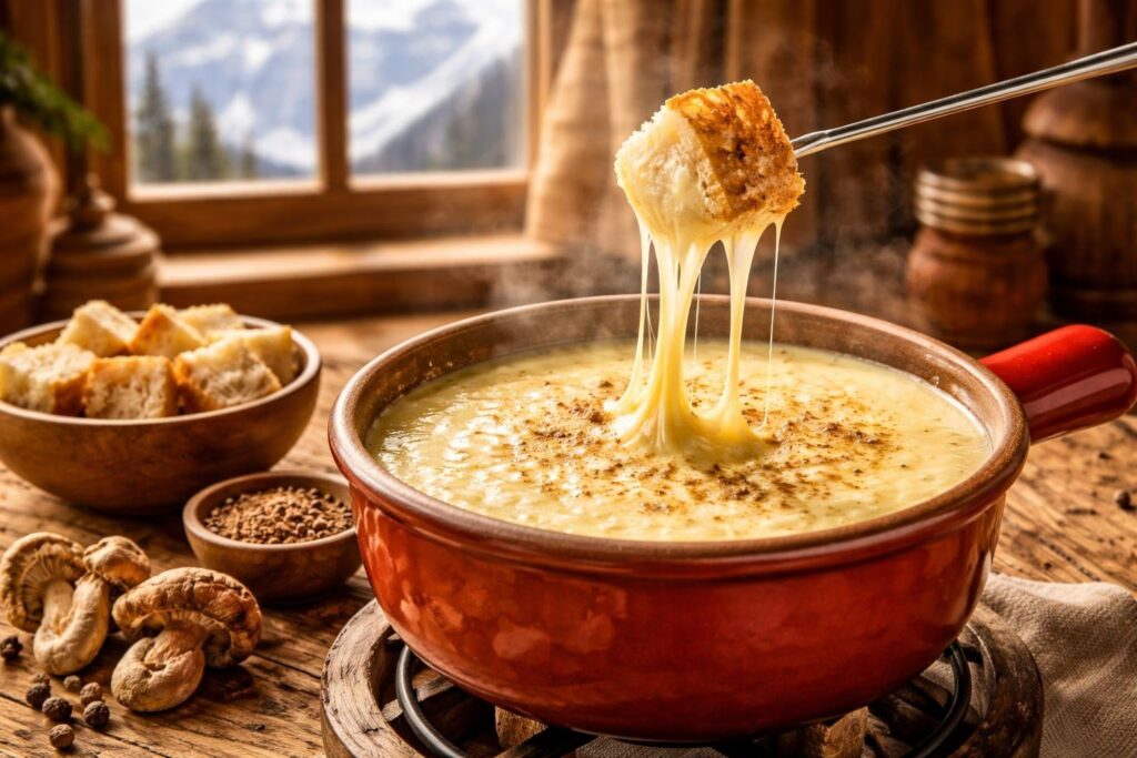 Sensational Alpine Fondue The Ultimate Three-Cheese Blend with Porcini Dust