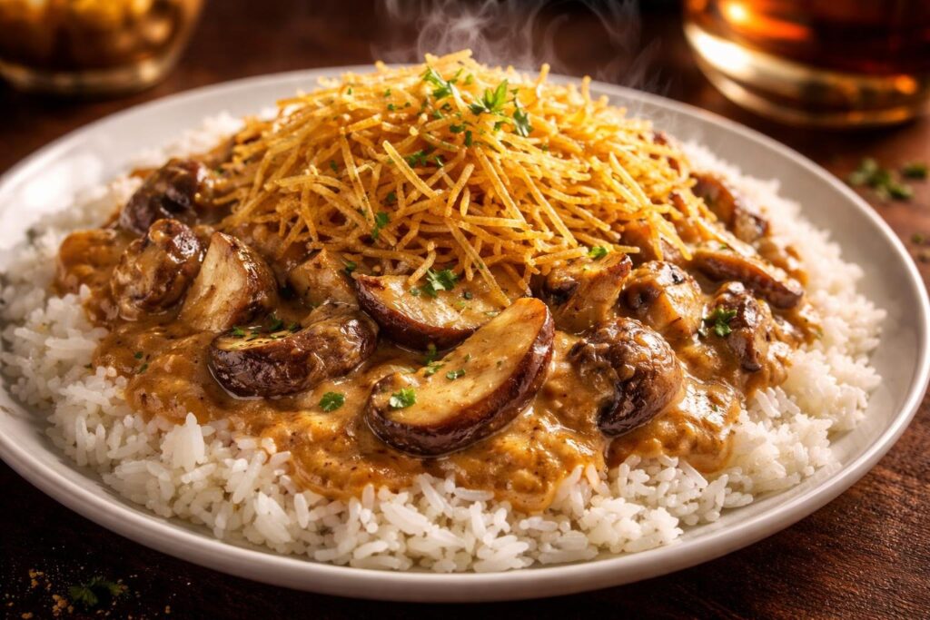 Sensational Brazilian Carnival: The Ultimate Flambéed Porcini Mushroom Stroganoff
