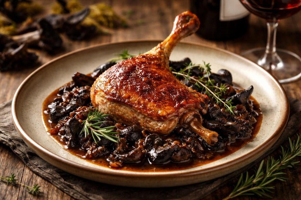 Slow Roasted Duck Leg with Black Trumpet Mushroom Ragout for Ultimate Perfection
