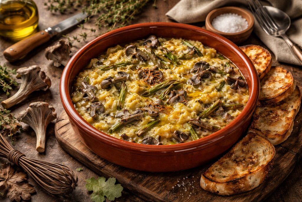 Spanish Revuelto with Gray Chanterelles and Wild Asparagus