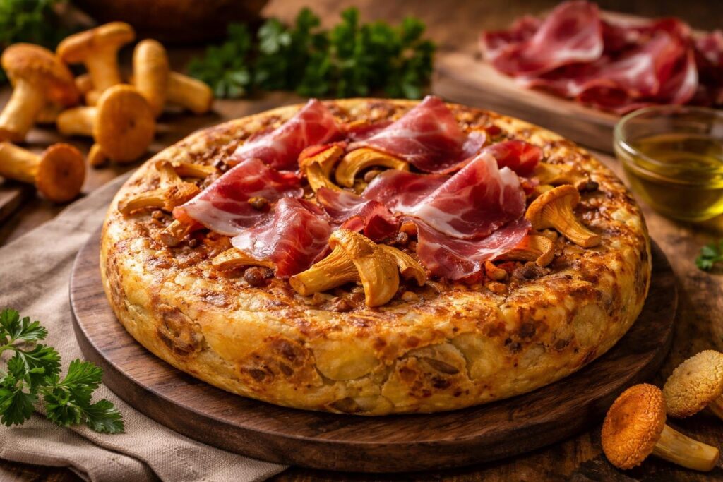 Spanish Tortilla with Chanterelles and Iberico Ham