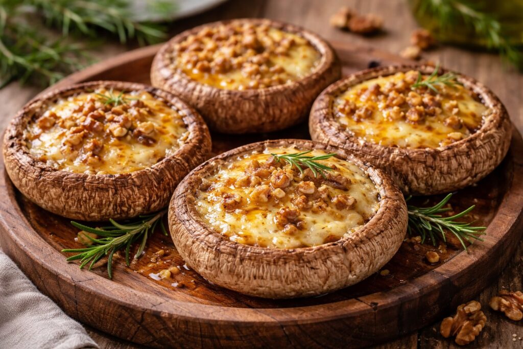Stuffed Parasol Mushroom Caps with Local Cheeses - A Rustic Delight