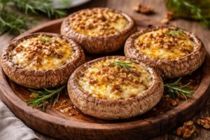 Stuffed Parasol Mushroom Caps with Local Cheeses - A Rustic Delight