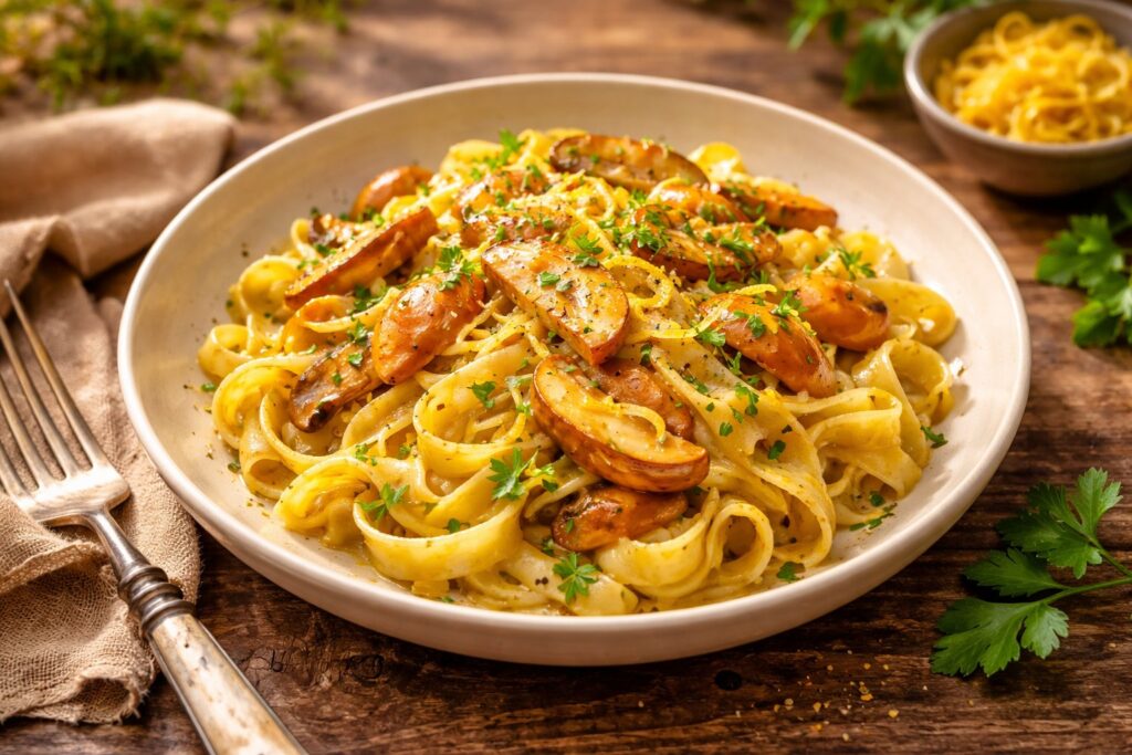 Tagliatelle with Caesar’s Mushrooms and Lemon Zest - Summer Forest Pasta