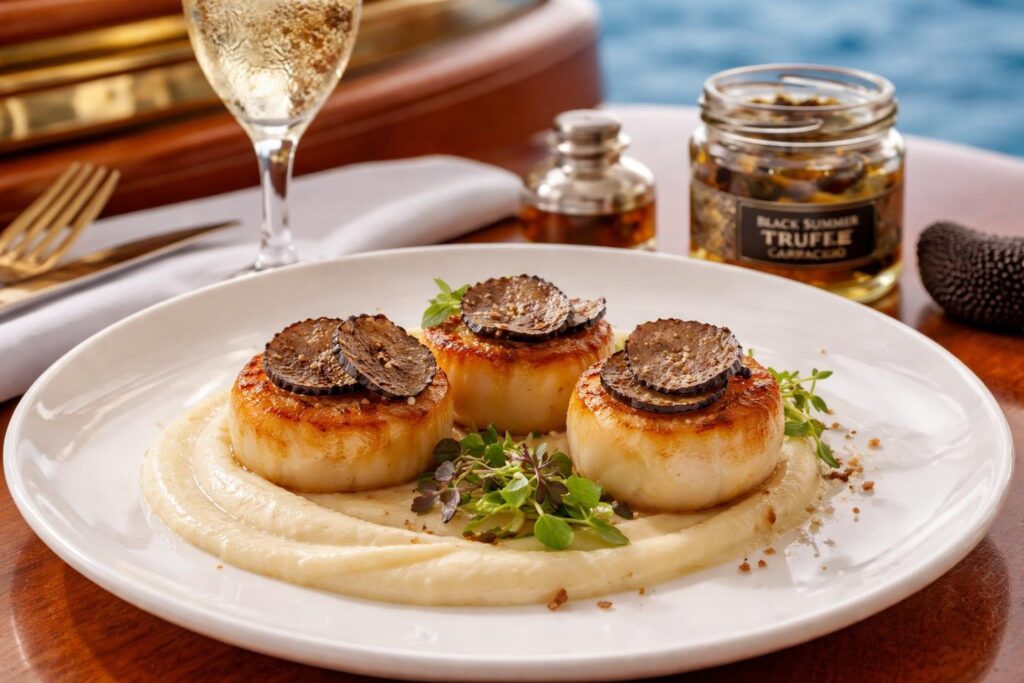 The Coast of Wealth: Onassis’s Scallops with Parsnip Puree & Black Summer Truffle