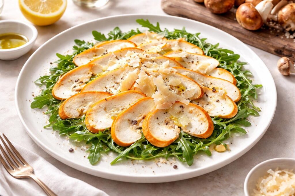 The Emperor’s Debut: Caesar’s Mushroom Carpaccio with Lemon & Parmesan