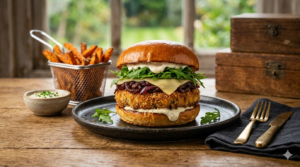 Master the ultimate plant-based gourmet burger. Experience "The Forest King" Burger, featuring a thick, meaty Parasol Mushroom "patty," truffle aioli, and caramelized onions. Inspired by Leonardo DiCaprio.