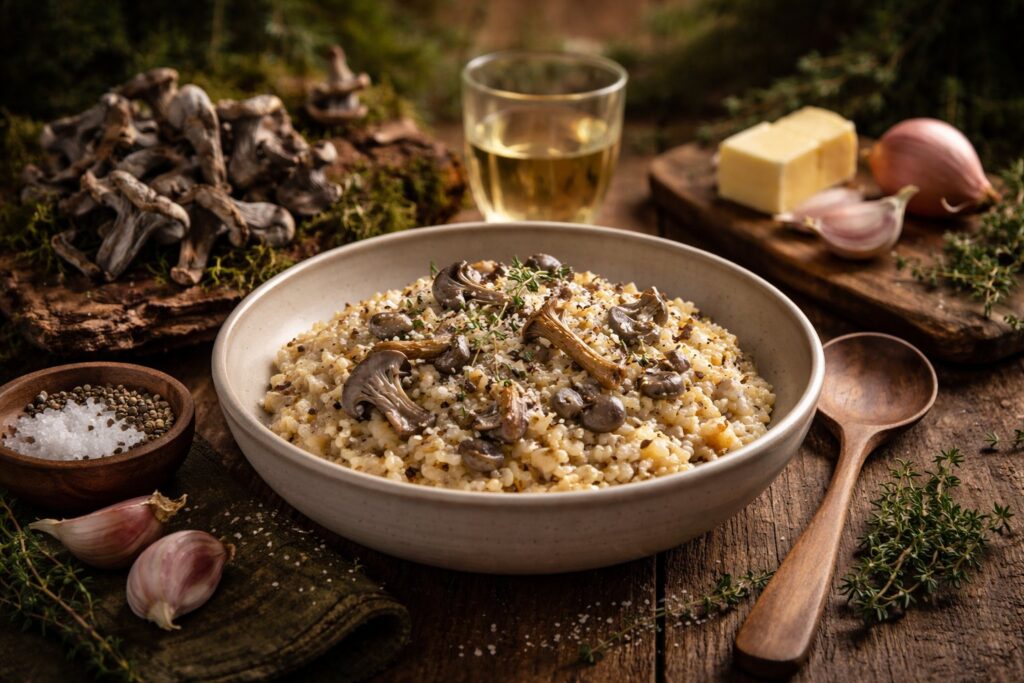 The Mystic Woods Risotto: Earthy Grey Chanterelles & Thyme