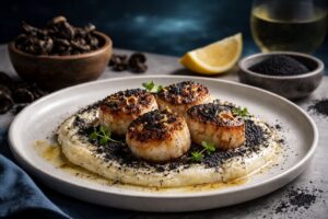 The Night Sea: Scallops with Black Trumpet Dust & Lemon Zest