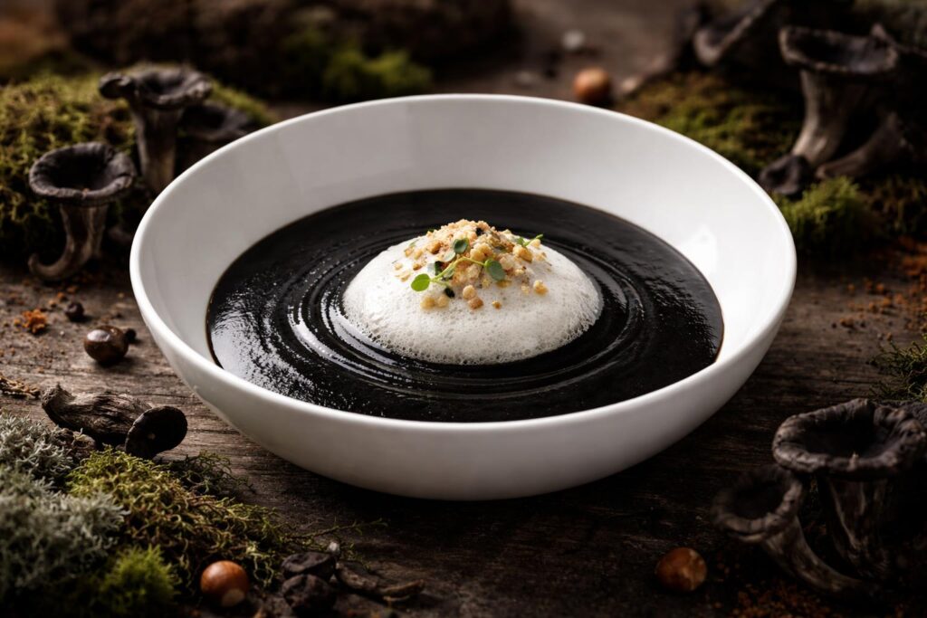Gourmet Magic Wild Harvested Gourmet Coco Chanel Obsidian Black Trumpet Mushroom Velouté Cream Soup for Ultimate Perfection Recipe