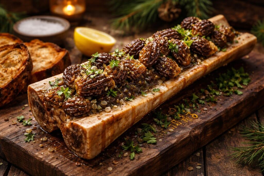 The Primal Cask - Morels on Roasted Bone Marrow Canoe