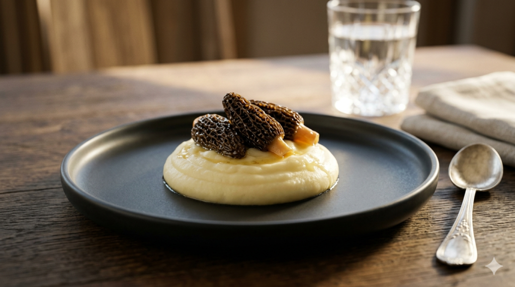 Master the iconic Robuchon-style potato purée topped with sautéed dried Morel mushrooms. Learn how to create this incredibly smooth, butter-rich Michelin-star dish at home.