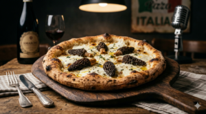Master the ultimate gourmet pizza. Experience the "White Forest" Pizza with premium dried Morel mushrooms, melting mozzarella, and a hint of luxurious truffle oil. Inspired by Frank Sinatra.