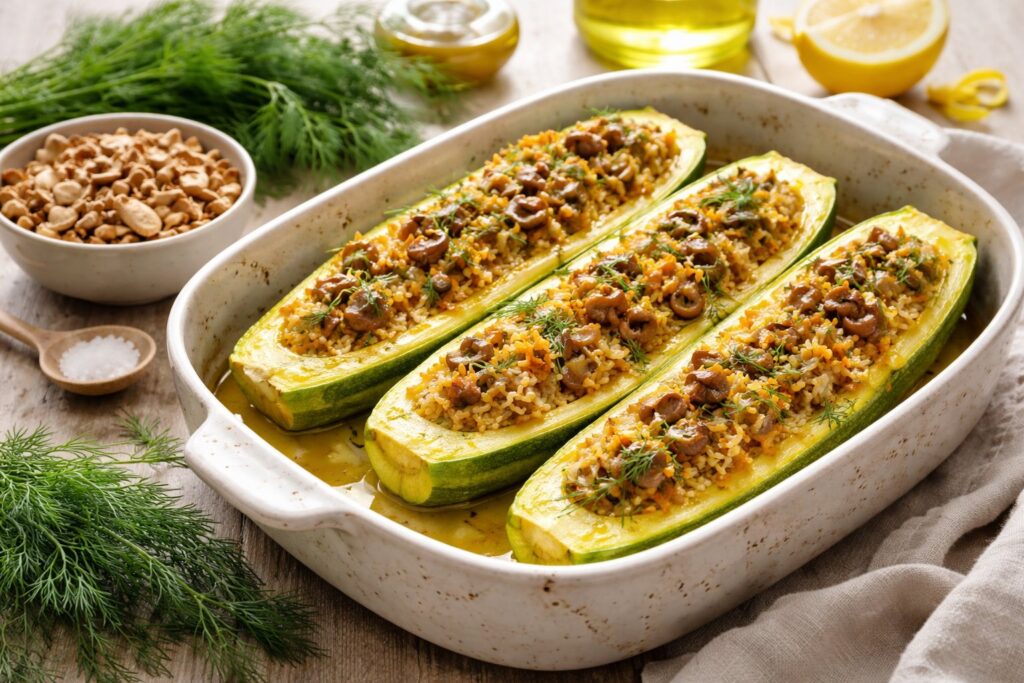 Gourmet Magic Mediterranean Stuffed Zucchini with Wild Fairy Ring Mushroom Recipe