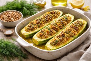 Gourmet Magic Mediterranean Stuffed Zucchini with Wild Fairy Ring Mushroom Recipe