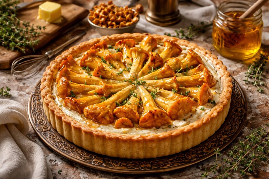 The Sun King’s Tart: Golden Chanterelles & Creamy Goat Cheese