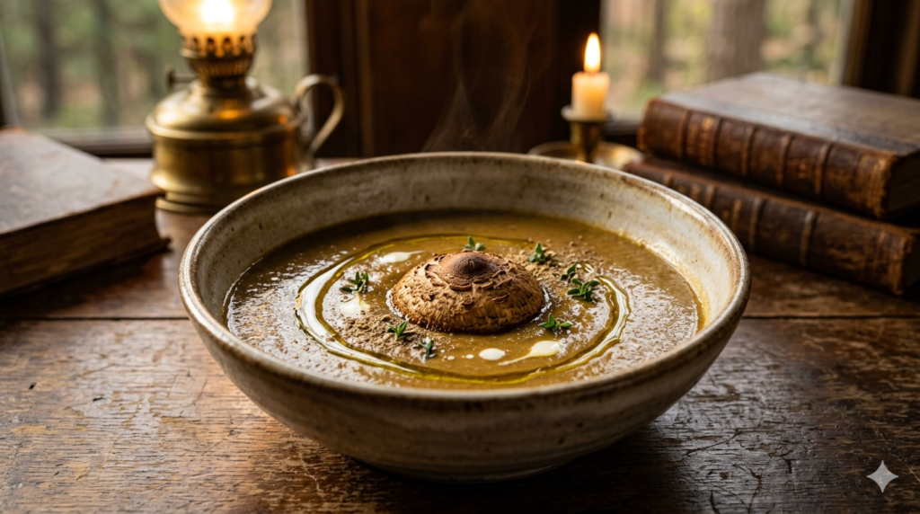 Master the ultimate cozy wild mushroom soup. Experience the "Golden Autumn" Cream of Parasol Mushroom, using aromatic dried Parasols and ground stems for an intense forest flavor. Inspired by J.R.R. Tolkien.