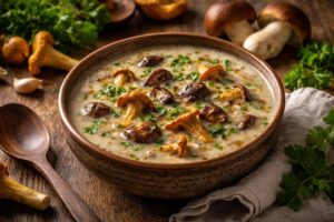 Mushroom Soup With Porcini and Chanterelles Traditional Balkan Wild Mushroom Soup With Porcini and Chanterelles — Rustic Hearty Recipe and Serving Tips