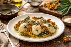 Tuscan Gnudi with Yellow Foot Chanterelles and Sage