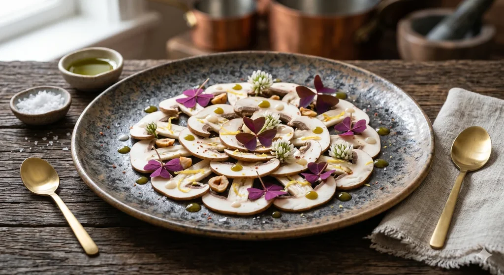 Gourmet Magic Sophisticated Modern Fairy Ring Mushroom Carpaccio Recipe