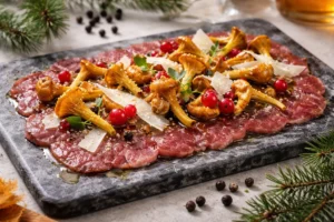Venison Carpaccio with Marinated Yellow Foot and Juniper