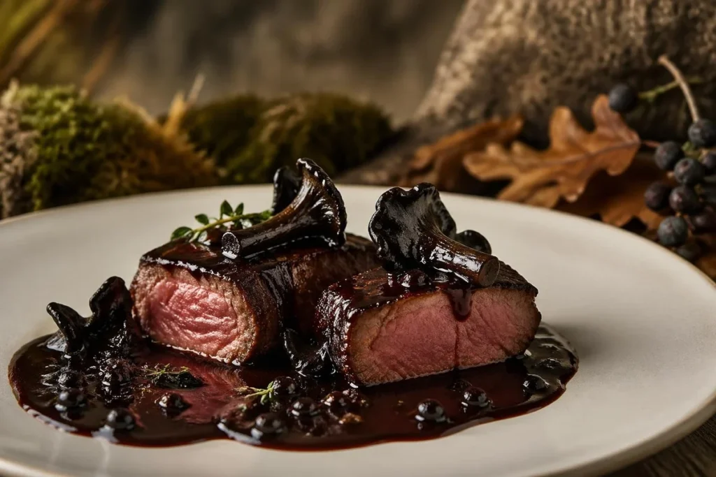 Venison Fillet with Black Trumpet & Juniper Reduction