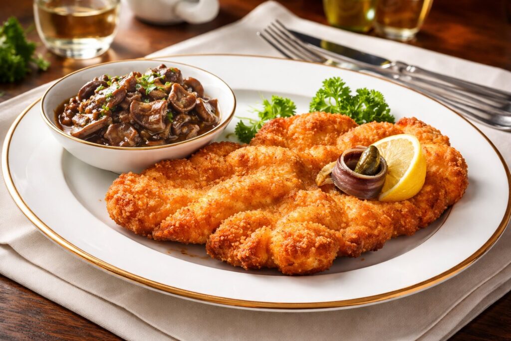 Vienna Schnitzel with Braised Gray Chanterelles