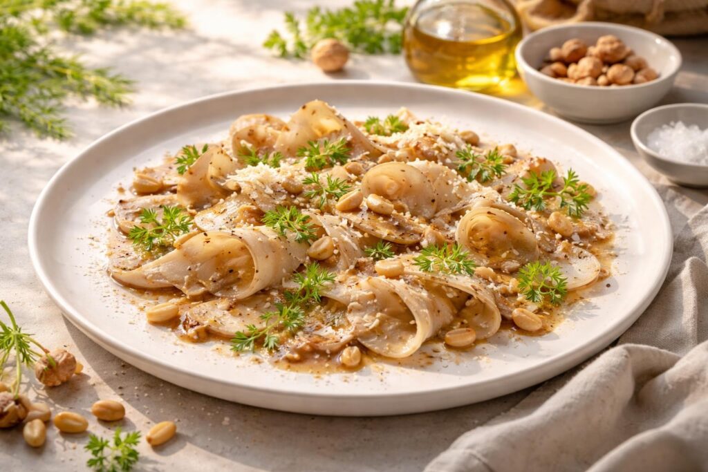 Warm Parasol Carpaccio - The Hazelnut Forest Delicacy