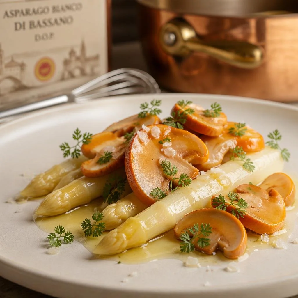 White Asparagus and Caesar Mushroom Medley